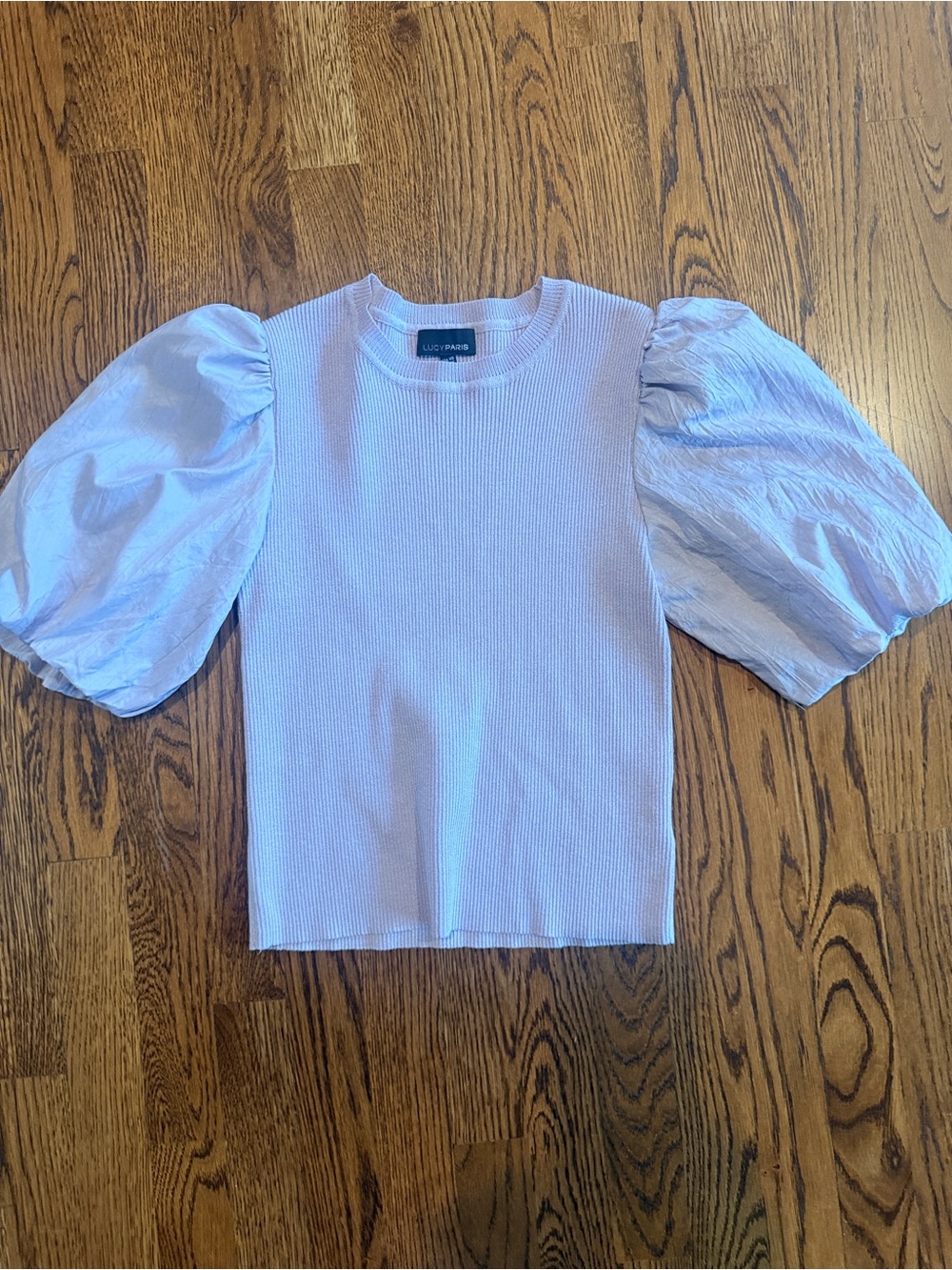 Lucy Paris Lilac Puff-Sleeve short sleeve fitted Top XS